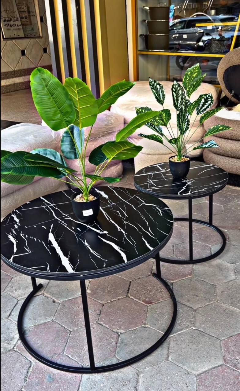 طقم ترابيزتين خشب ديكور رخامي