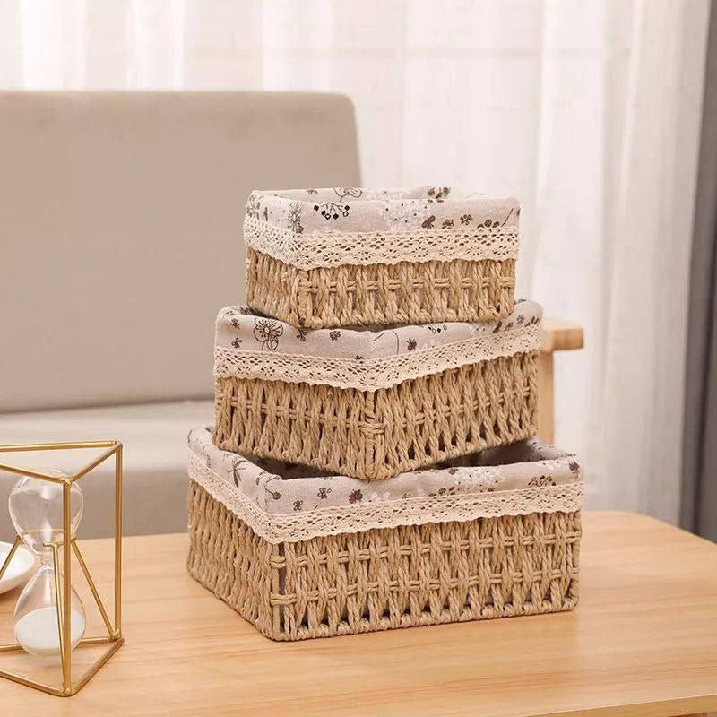 طقم باسكت خوص رتان 3×1 مستطيل