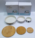 طقم بورسلين 3 قطع غطاء خشب