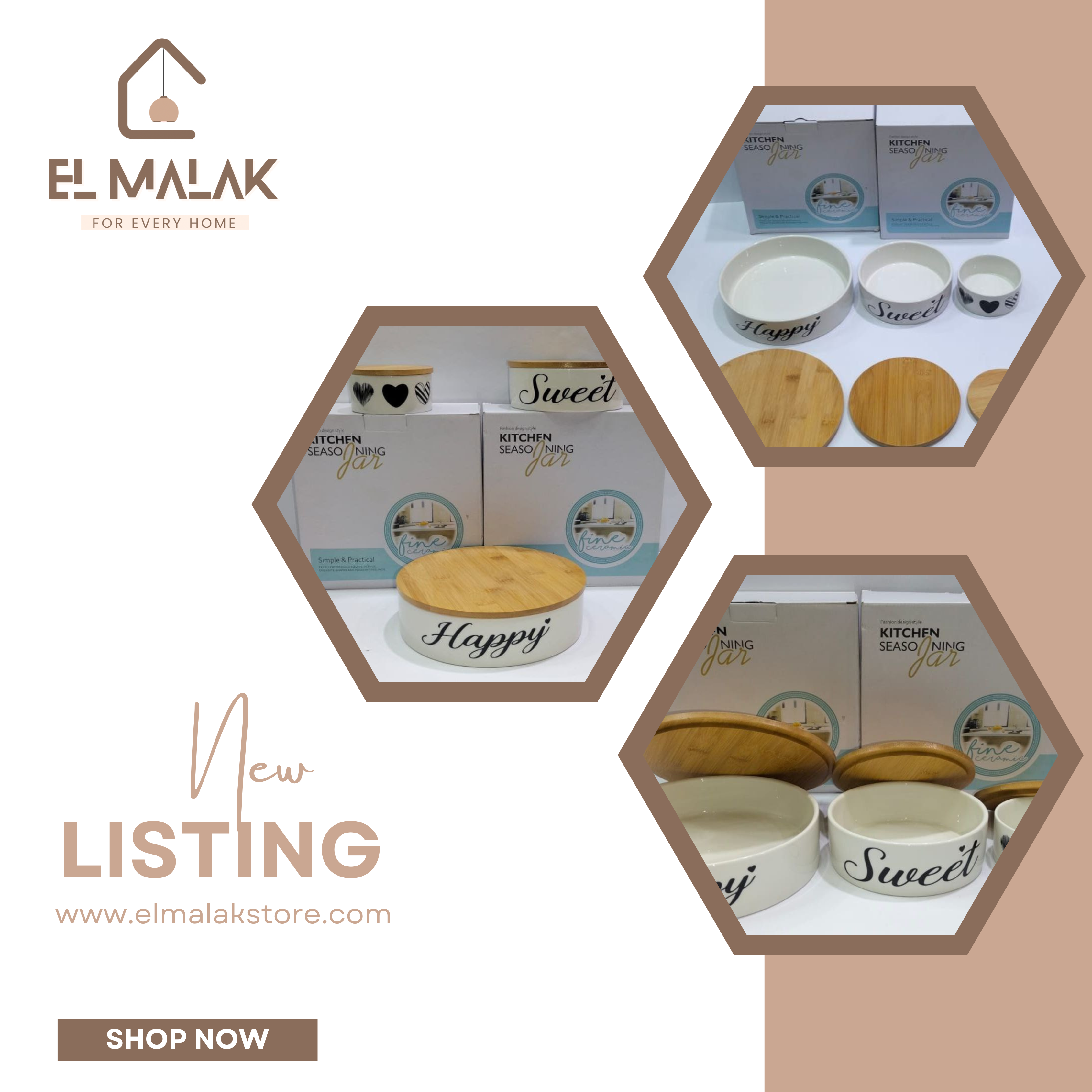 طقم بورسلين 3 قطع غطاء خشب