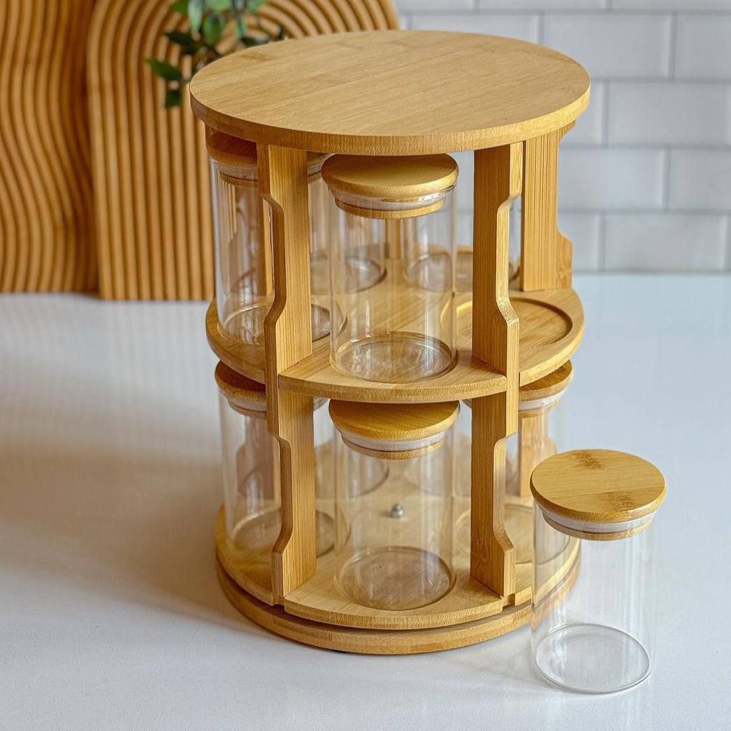 طقم التوابل الخشب الدوار